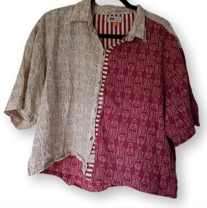Fab N U Striped Red and Cream Cola Bottle Shirt Cotton Size L